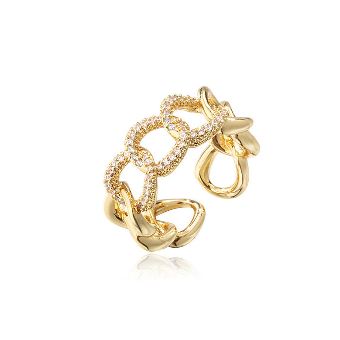 Bijoux en gros bijoux en cuivre Micro-incrusté Zircon forme de chaîne cubaine anneau ouvert
