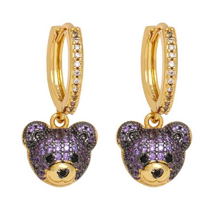 1 Pair Simple Style Bear Plating Inlay Copper Zircon 18K Gold Plated Drop Earrings