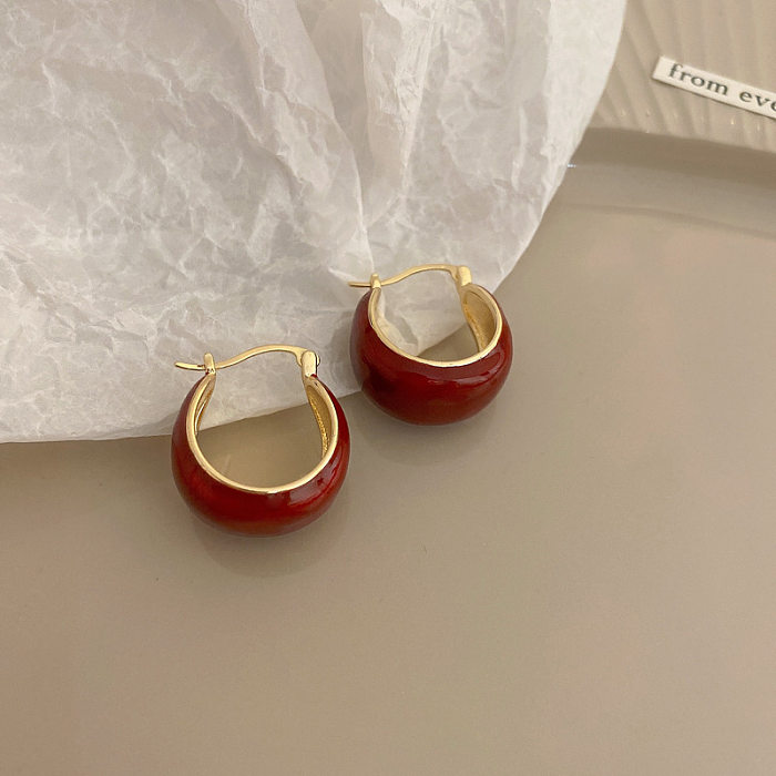 1 Pair Sweet Heart Shape Enamel Copper Drop Earrings