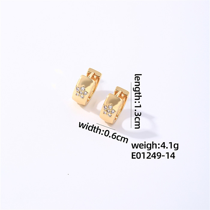 1 Paar schlichte, glänzende Pentagramm-Ohrringe in runder Herzform mit Inlay aus Kupfer und Zirkon vergoldet