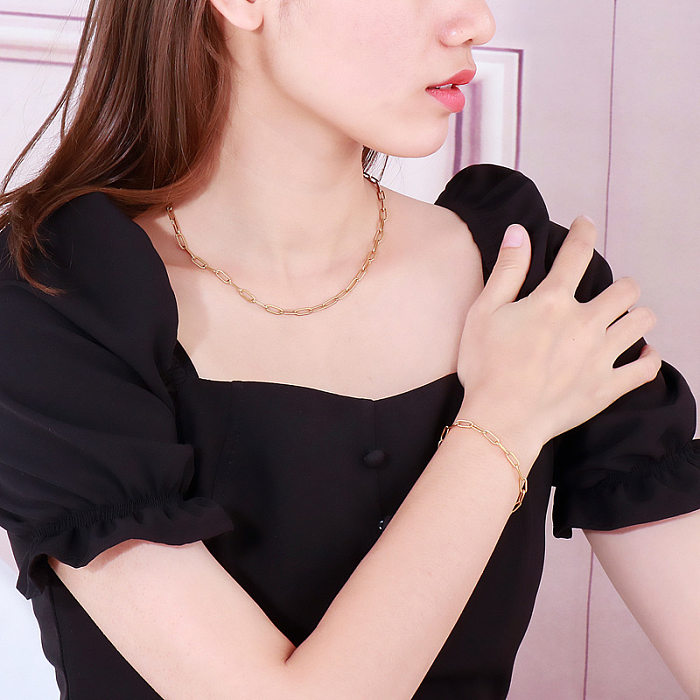 New Fashion Simple Thick Chain Paper Clip Chain Bracelet Set Wholesale jewelry