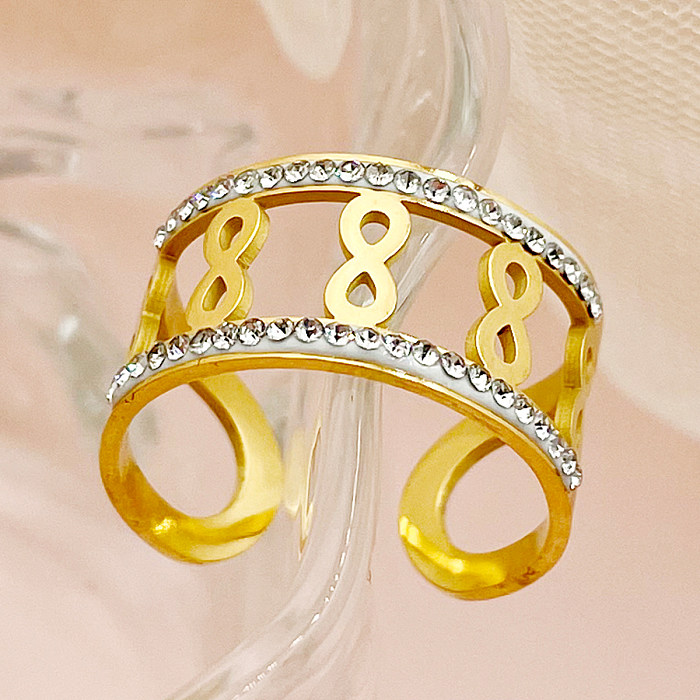Anillo abierto de diamantes de imitación chapados en oro de acero inoxidable infinito de estilo simple elegante a granel