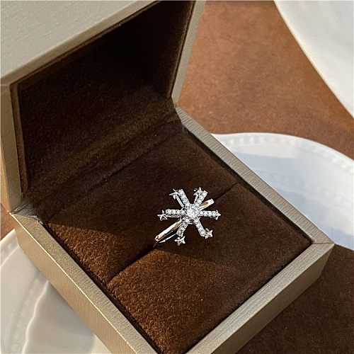 Snowflake Ring Good Luck Comes Rotatable Light Luxury Crystal High-Grade Exaggerated Minority Fashion Personalized Index Finger Ring Female