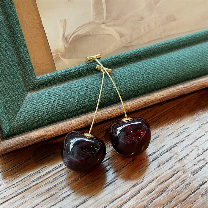 Sweet Fruit Arylic Copper Plating Drop Earrings 1 Pair