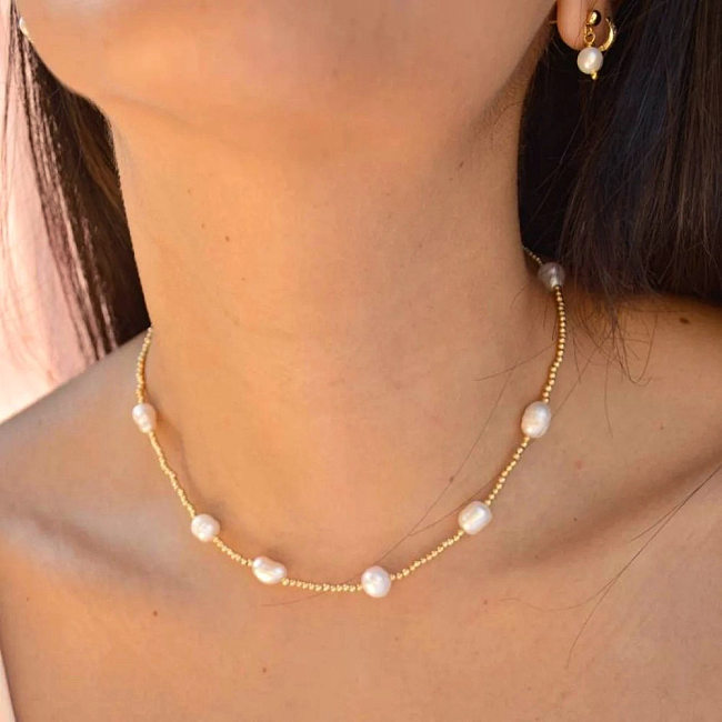 IG Style Korean Style Geometric Freshwater Pearl Copper Necklace