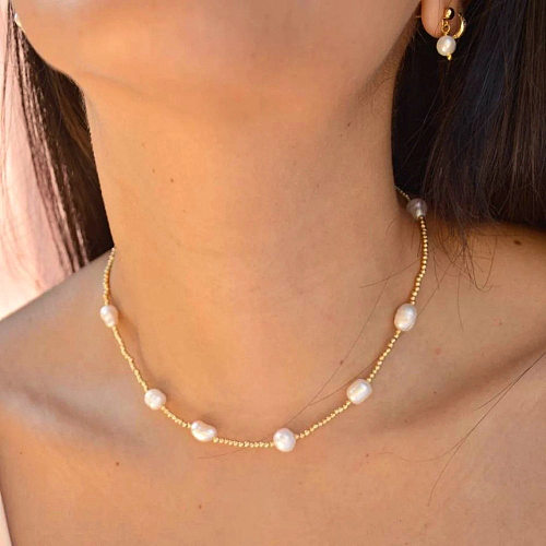 IG Style Korean Style Geometric Freshwater Pearl Copper Necklace