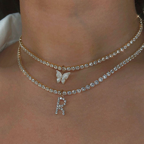 Collier Mode Coeur en Cuivre Incrustation de Strass 1 Pièce