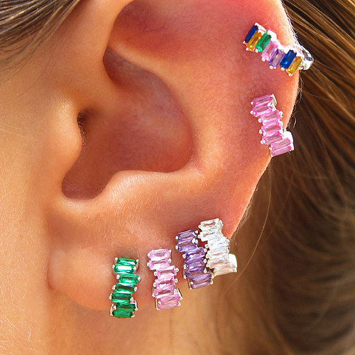 1 paire de boucles d'oreilles Glam Cool Style, couleur unie, placage de cuivre, incrustation de Zircon plaqué or