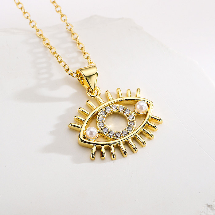 1 Piece Fashion Eye Copper Inlay Artificial Pearls Zircon Pendant Necklace
