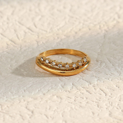 Anéis femininos geométricos de aço inoxidável, anéis geométricos de maré nacional com zircônia de metal