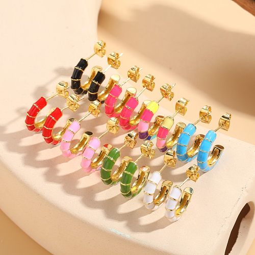 1 Pair Luxurious Color Block Plating Inlay Copper Zircon 14K Gold Plated Earrings