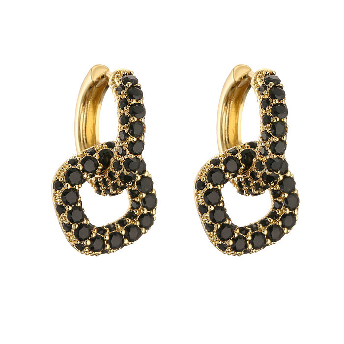 1 paire de boucles d'oreilles en pierres précieuses artificielles, Style classique, incrustation carrée en cuivre