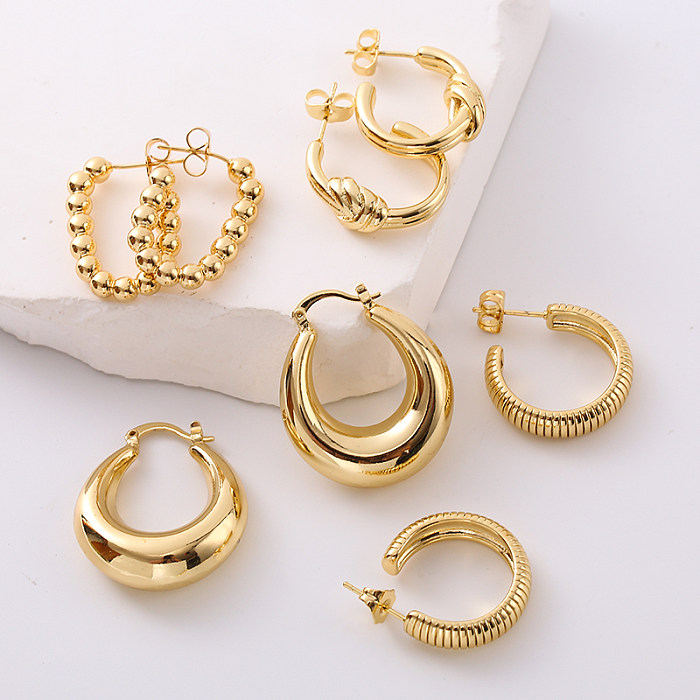 1 Pair Elegant Retro Round Stripe Rhombus Plating Inlay Copper Zircon 24K Gold Plated Earrings