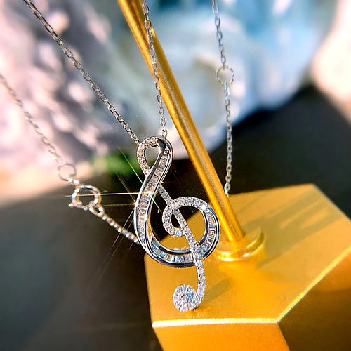 Fashion Musical Note Shaped Inlaid Zircon Copper Necklace
