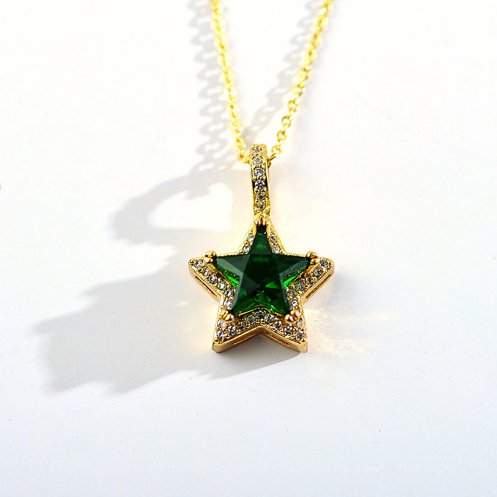 Elegant Shiny Star Copper Plating Inlay Zircon Gold Plated Pendant Necklace