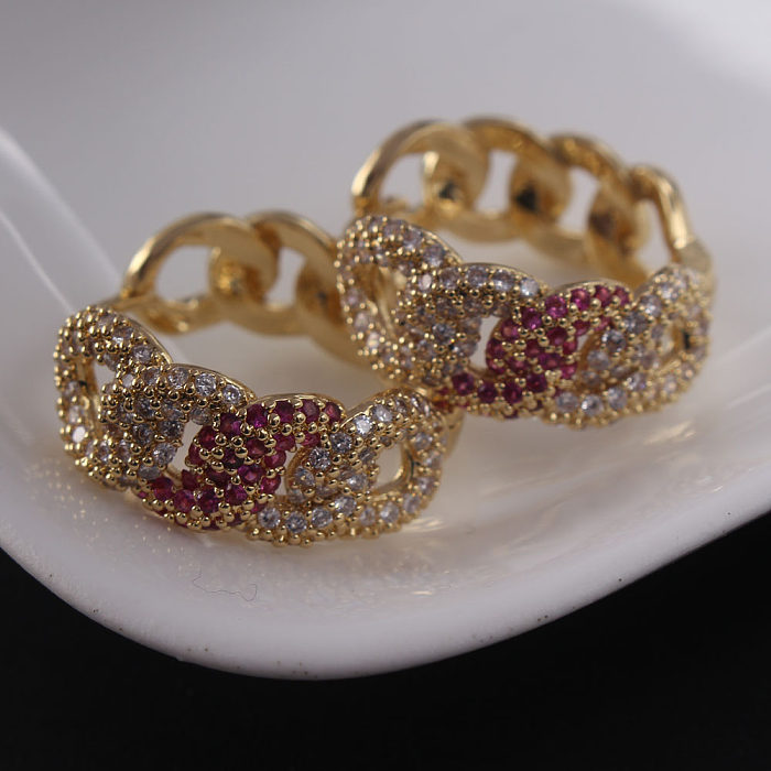 1 Pair Elegant Streetwear Color Block Plating Inlay Copper Zircon Gold Plated Hoop Earrings
