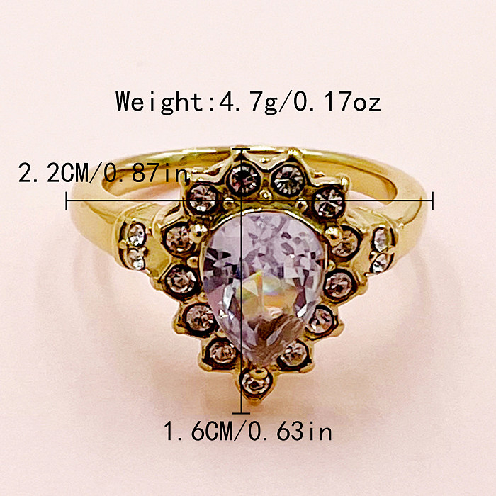 Glam Commute Water Droplets Stainless Steel Plating Inlay Rhinestones Zircon Gold Plated Rings