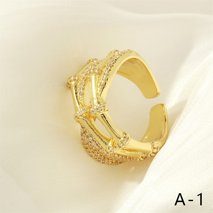 Ig estilo hip-hop streetwear cruz cobre em camadas chapeamento incrustado zircão 18k anéis abertos banhados a ouro