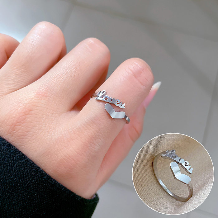 1 Piece Simple Style Letter Titanium Steel Polishing Rings
