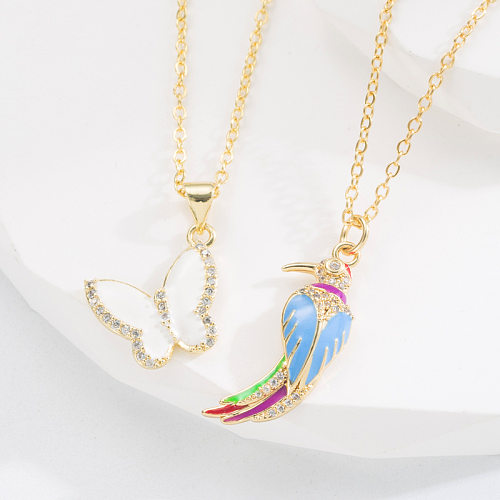 Fashion Butterfly Bird Copper Pendant Necklace Gold Plated Zircon Copper Necklaces