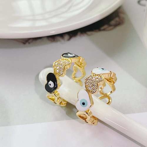 Anel de tendência da moda 18k banhado a ouro gota de óleo diamantes em forma de coração anel aberto