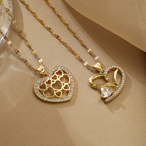 Süße Herzform-Kupferbeschichtung, Intarsienschnitzerei, 18 Karat vergoldete Anhänger-Halskette mit Zirkon