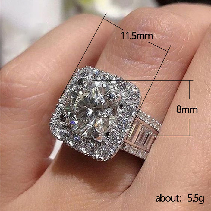 Novo Criativo redondo diamante zircão conjunto completo t quadrado anel de cobre