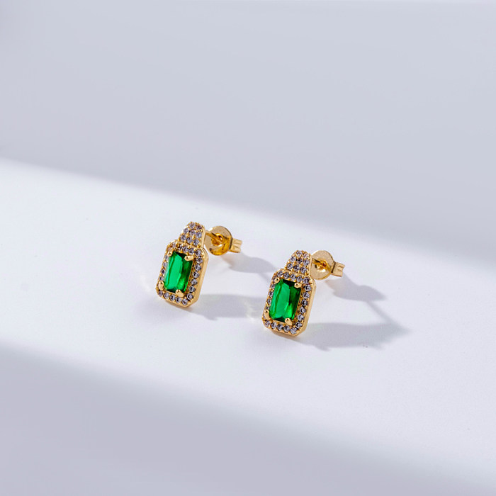 1 Pair Korean Style Square Plating Inlay Copper Zircon 18K Gold Plated Hoop Earrings