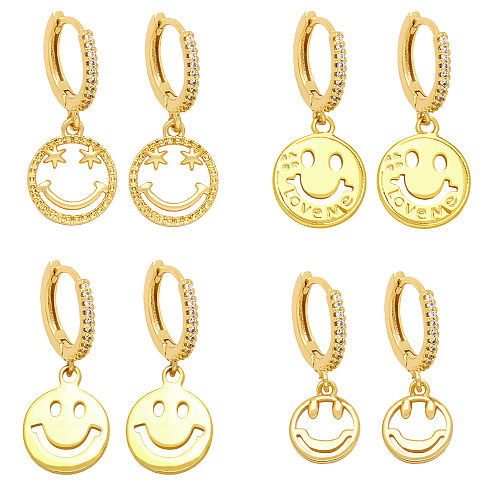 Simple Style Smiley Face Emoji Face Copper Plating Zircon Drop Earrings 1 Pair