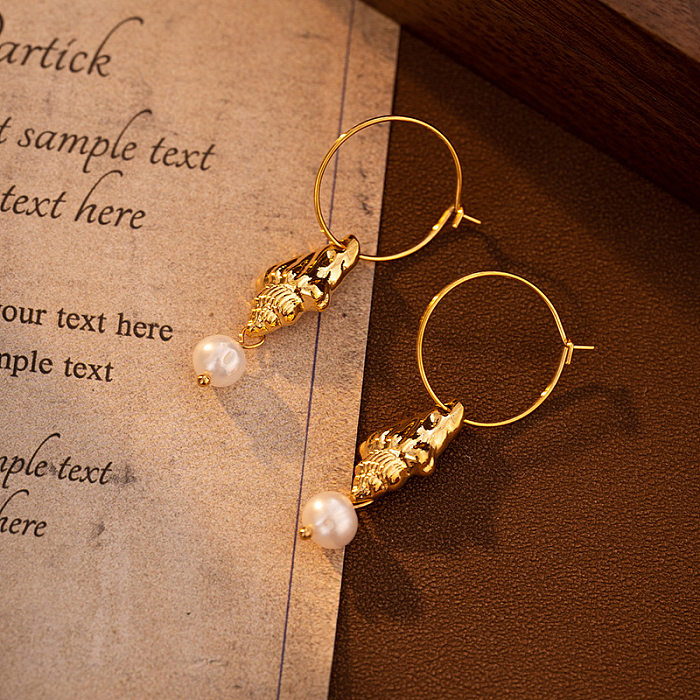 1 paire de boucles d'oreilles pendantes en cuivre plaqué conque de Style Vintage