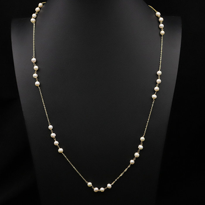 Elegant Geometric Copper Plating Inlay Pearl 18K Gold Plated Sweater Chain