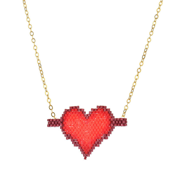 Bohemian Heart Shape Glass Copper Plating Pendant Necklace