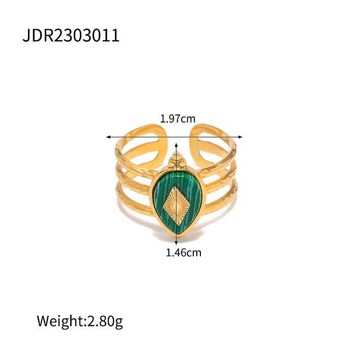 Retro Water Droplets Flower Stainless Steel Plating Inlay Malachite 18K Gold Plated Rings