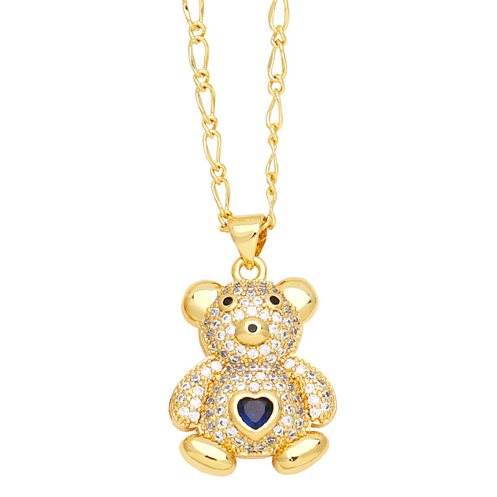 Collier avec pendentif en cuivre plaqué or 18 carats et Zircon, joli streetwear, petit ours en forme de cœur, en vrac
