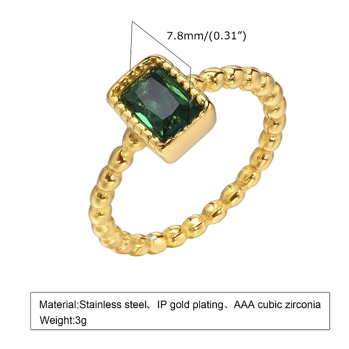 Classic Style Rectangle Stainless Steel Plating Inlay Zircon 18K Gold Plated Rings
