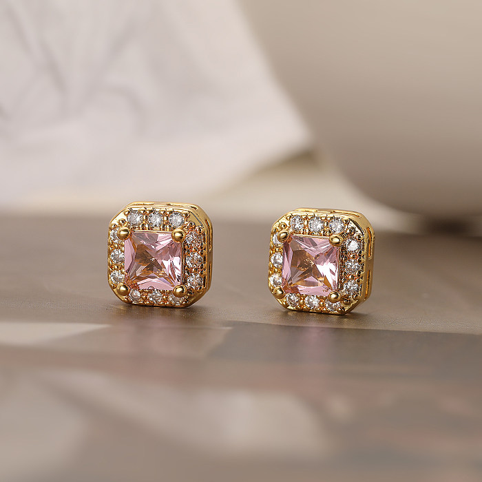 1 Pair Simple Style Commute Square Plating Inlay Copper Zircon 18K Gold Plated Ear Studs