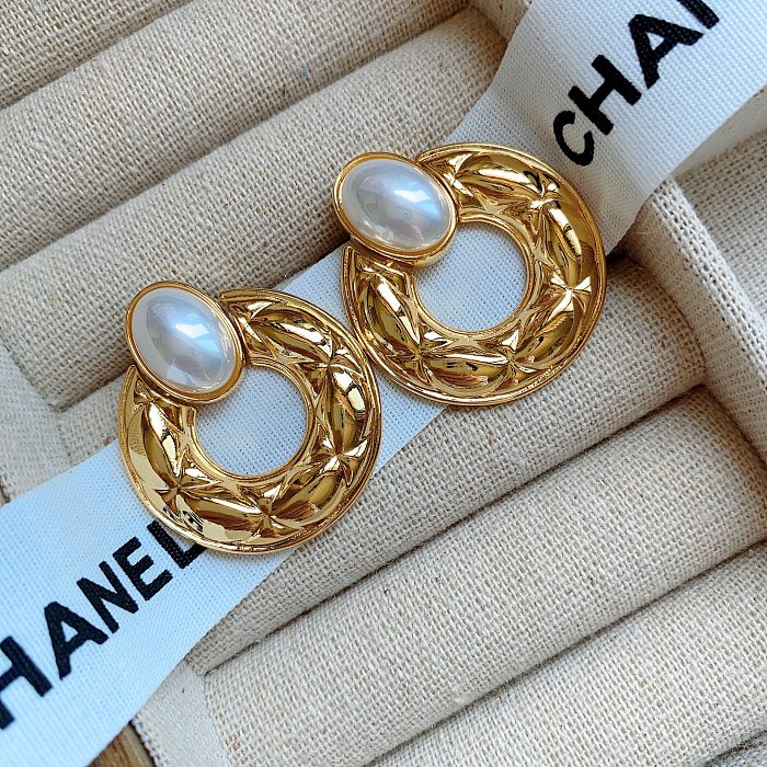1 Pair Modern Style Round Plating Inlay Copper Artificial Pearls Drop Earrings