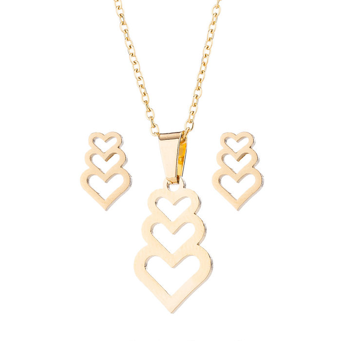 Conjunto de joias de aço inoxidável em formato de coração da moda com 2 peças