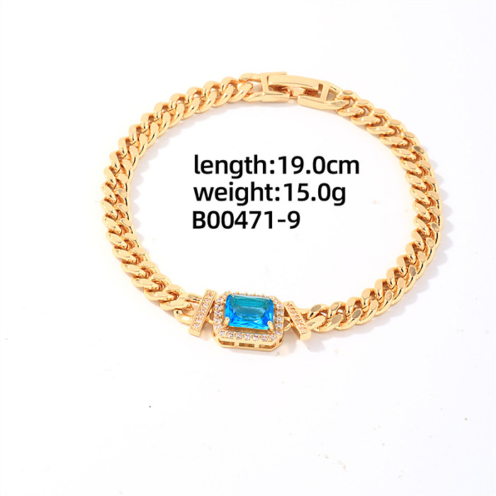 Casual Shiny Square Stainless Steel Copper Plating Inlay Zircon Gold Plated Bracelets
