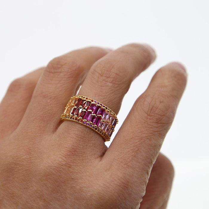 Shiny Colorful Copper Inlay Zircon Rings
