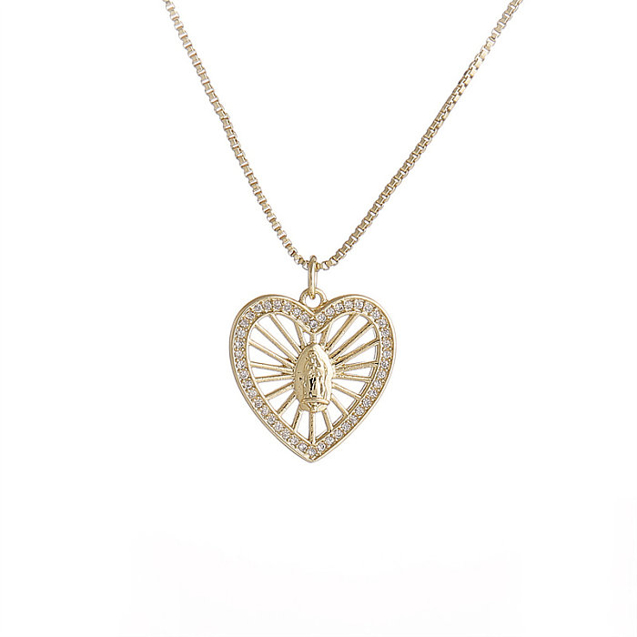 IG-Stil, einfacher Stil, ovale Herzform, Maria-Kupferbeschichtung, Inlay, Zirkon, vergoldet, Anhänger-Halskette