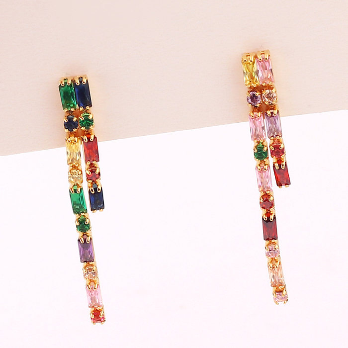 Simple Style Tassel Copper Earrings Plating Zircon Copper Earrings