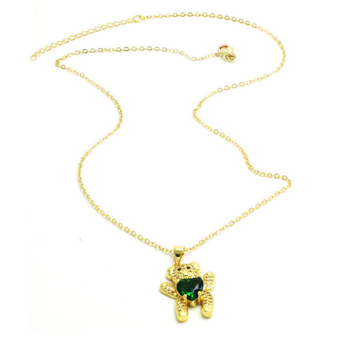 Simple Style Bear Heart Shape Copper Inlay Zircon Pendant Necklace