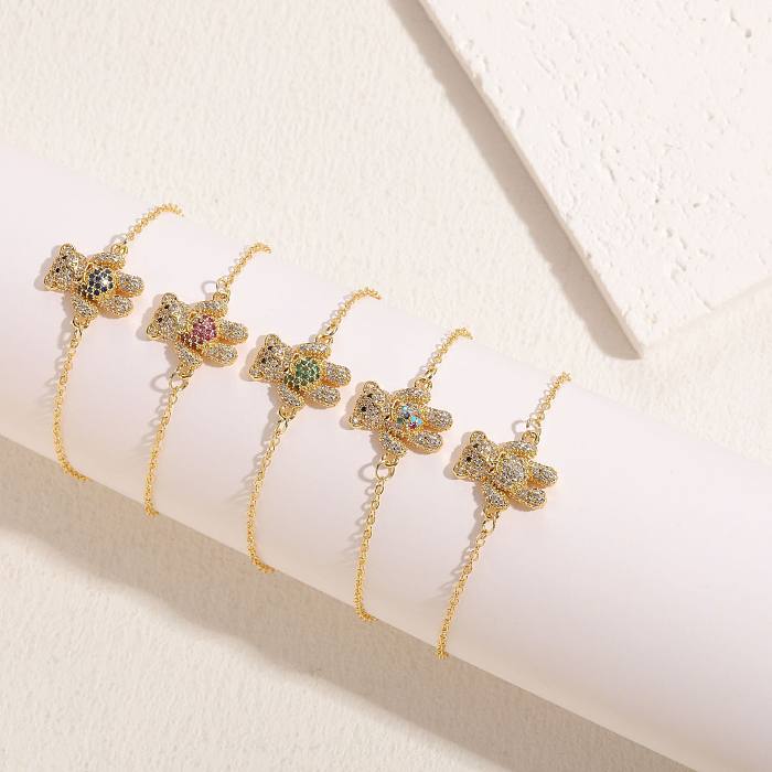 Cute Streetwear Bear Copper Plating Inlay Zircon 14K Gold Plated Bracelets