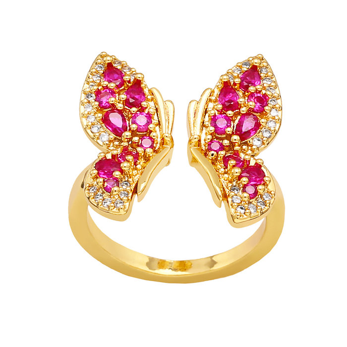 Moda borboleta cobre banhado a ouro zircão anel aberto 1 peça