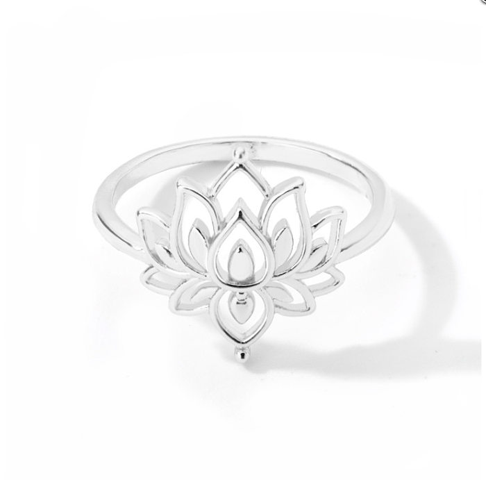 Collier à anneaux ajourés en acier inoxydable, fleur de Style Simple, placage de cuivre