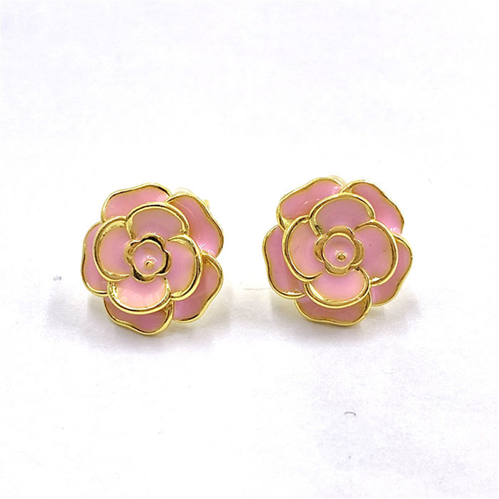 1 Pair Simple Style Flower Enamel Plating Copper Ear Studs