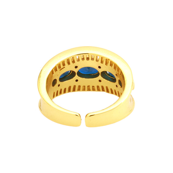 Schlichter Stil, ovale Linien, Kupferbeschichtung, Inlay, Zirkon, 18 Karat vergoldet, offene Ringe