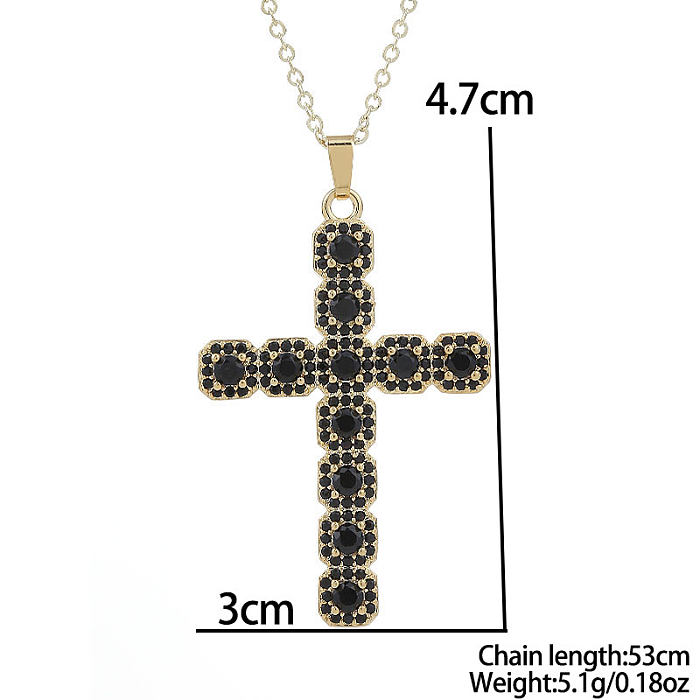 Classic Style Cross Copper Inlay Zircon Pendant Necklace