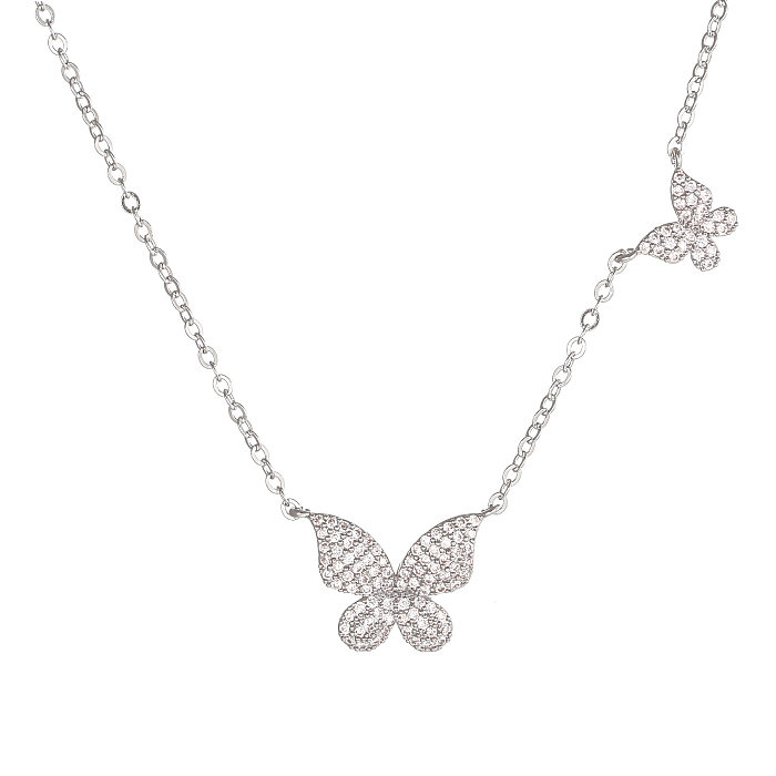 Korean Style Butterfly Copper Plated 18K Gold Inlaid Zircon Clavicle Chain